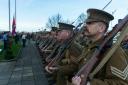 Men in First World War uniforms recreate Kitchener’s inspection on the Downs a hundred years ago.