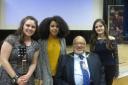 Mayor of Merton, Councillor David Chung with (l-r): Lillie Rodger, Anais Mango and Katie Keane