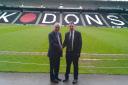 Merton Council's leader, Stephen Alambritis (left) with Milton Keynes Council leader, Andrew Geary, at Stadium mk