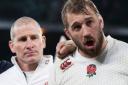 Leader: Chris Robshaw dishes out the instructions to his England team-mates as coach Stuart Lancaster looks on
