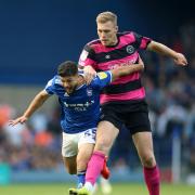 Ipswich Town's Sam Morsy (centre) and Shrewsbury Town's Sam Cosgrove battle for the ball during the Sky Bet League One match at Portman Road, Ipswich.