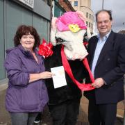 Stephen Hammond MP and Merton Conservative Group leader Debbie Shears make their point by parading a pantomime 
