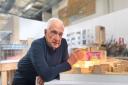 Frank Gehry with a model of the proposed Wimbledon Hall (photo: Merton Council/ Wimbledon Concert Hall Trust)
