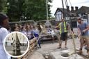 Children from Ursuline High School visited the site on Thursday to watch the stonemasons start their work on the historic piece / Images: Heritage of London Trust