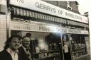 Father and son: Gerry and Clive Doughty outside the shop in the 1970s