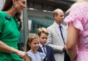 The Prince and Princess of Wales with Prince George and Princess Charlotte arrive on day fourteen of the 2023 Wimbledon Championships at the All England Lawn Tennis and Croquet Club in Wimbledon