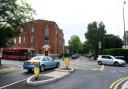 The yellow box junction where Dorset Road meets Kingston Road in Merton Park
