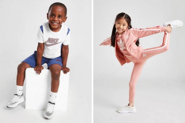 Wimbledon Times: (Left) Nike Hybrid T-Shirt/Shorts Set and (right) adidas Originals Tri Stripe Tracksuit (JD Sports/Canva)