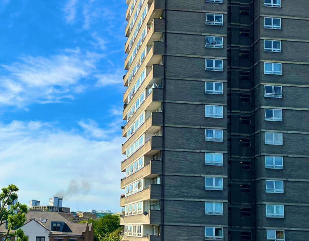 Wimbledon Times: Handout photo taken with permission from the Twitter feed of @fabtic_ltd of a fire in a high rise block on Queensdale Crescent, Shepherds Bush