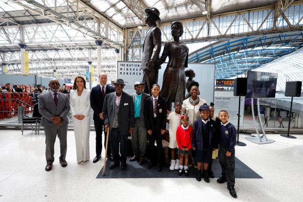 Wimbledon Times: The Duke and Duchess of Cambridge, accompanied by Baroness Floella Benjamin, Windrush passengers Alford Gardner and John Richards and children at the unveiling of the National Windrush Monument at Waterloo Station, to mark Windrush Day
