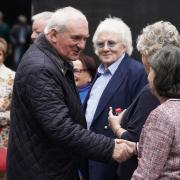 RETRANSMITTING CORRECTING POSITION Former Taoiseach Bertie Ahern (left) arrives for a wreath-laying ceremony at the Memorial to the victims of the Dublin and Monaghan bombings on Talbot Street in Dublin, to mark the 50th anniversary of the Dublin and