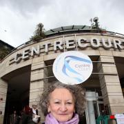 Jenny Jones campaigning outside Wimbledon's centre court shopping centre