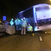 The coach pictured in the early hours by Surrey Road Cops