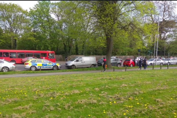 Motorcyclist in his 40s taken to hospital after collision with a car on Morden Hall Road. Picture: Mark Gale
